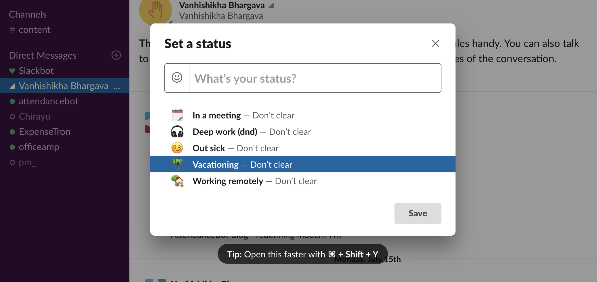 out of office checklist - slack status