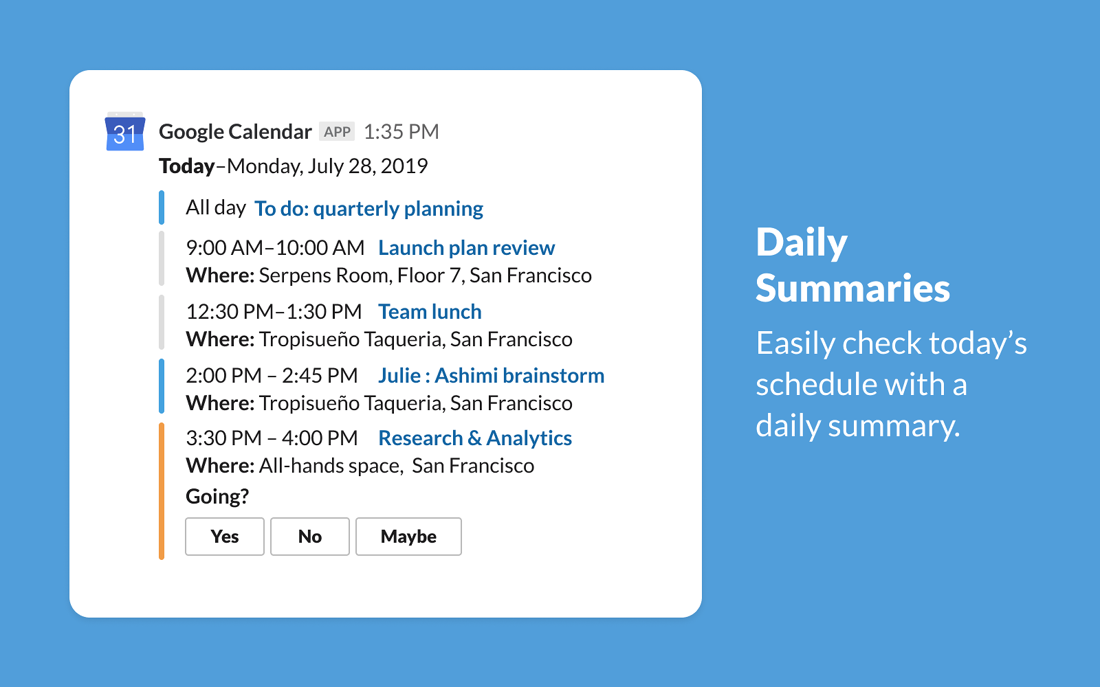 google calendar slack for onboarding