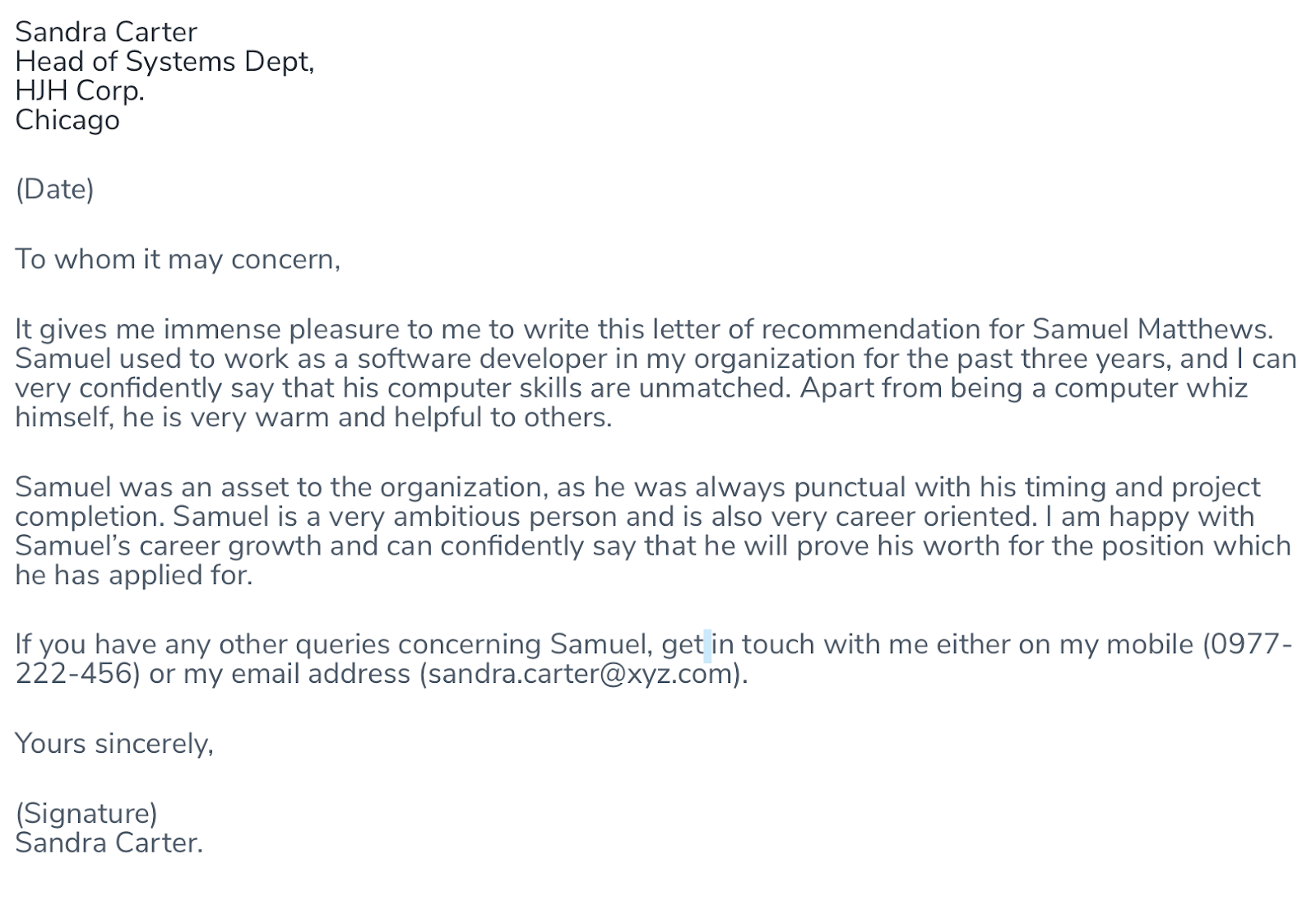 Letter Of Recommendation Sample For Employment from blog.attendancebot.com
