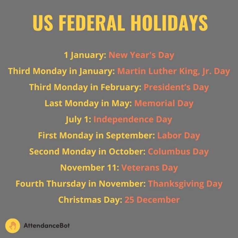 The List of Federal Holidays in 2021 for Businesses | AttendanceBot