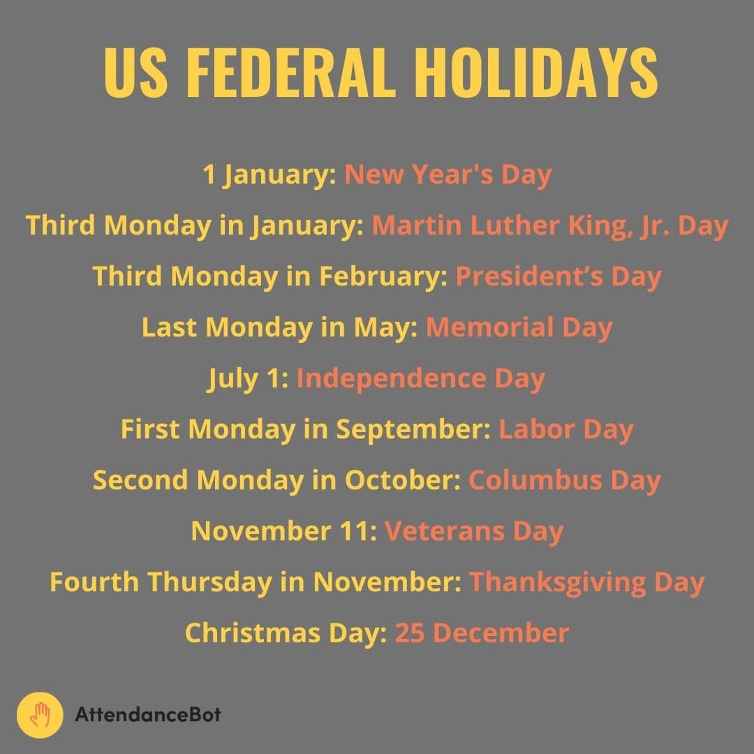 The List of Federal Holidays in 2021 for Businesses - AttendanceBot