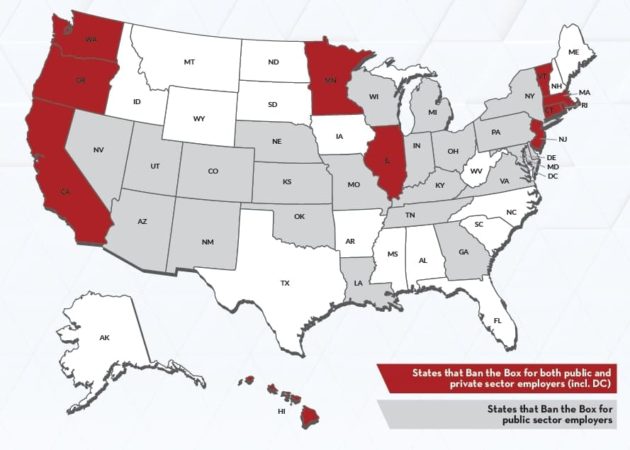 Map showing states with ban the box law