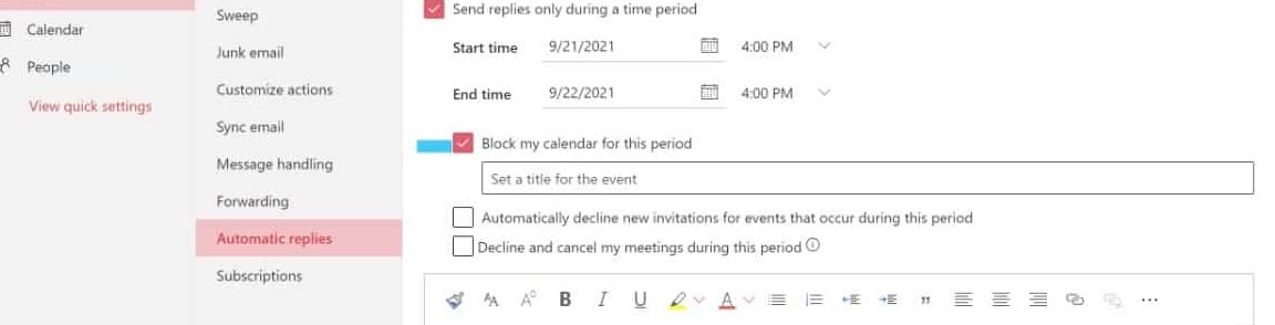 Out of office message on Outlook