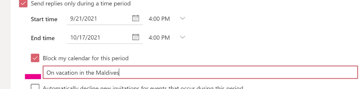 Out of office message on Outlook