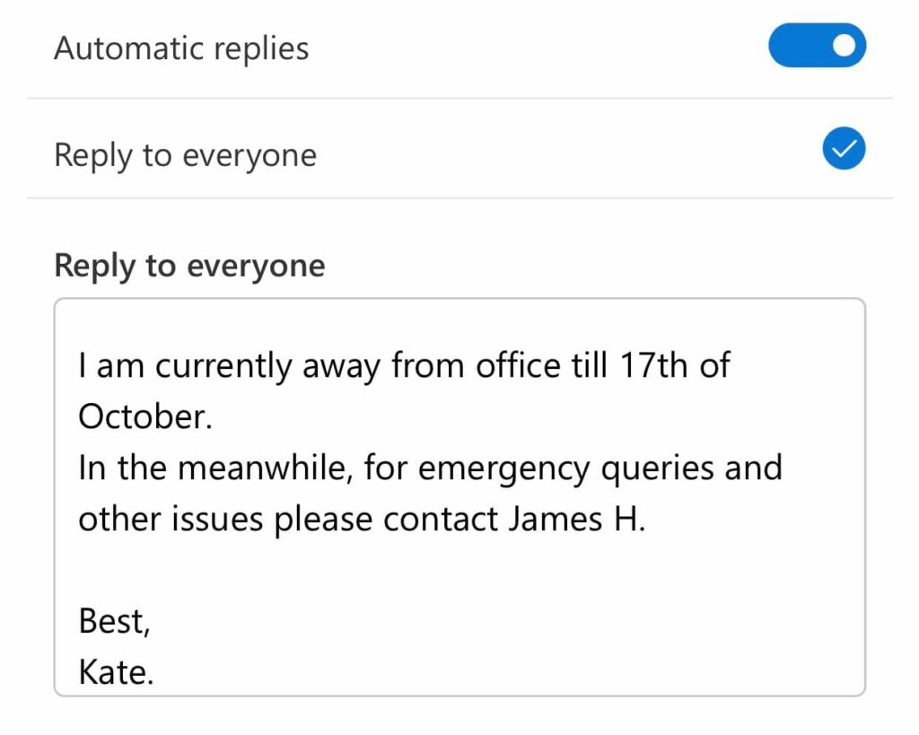 Type your out of office Outlook message 