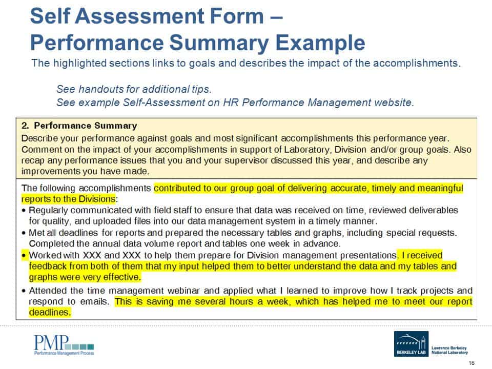 How To Write An Overall Self Performance Summary