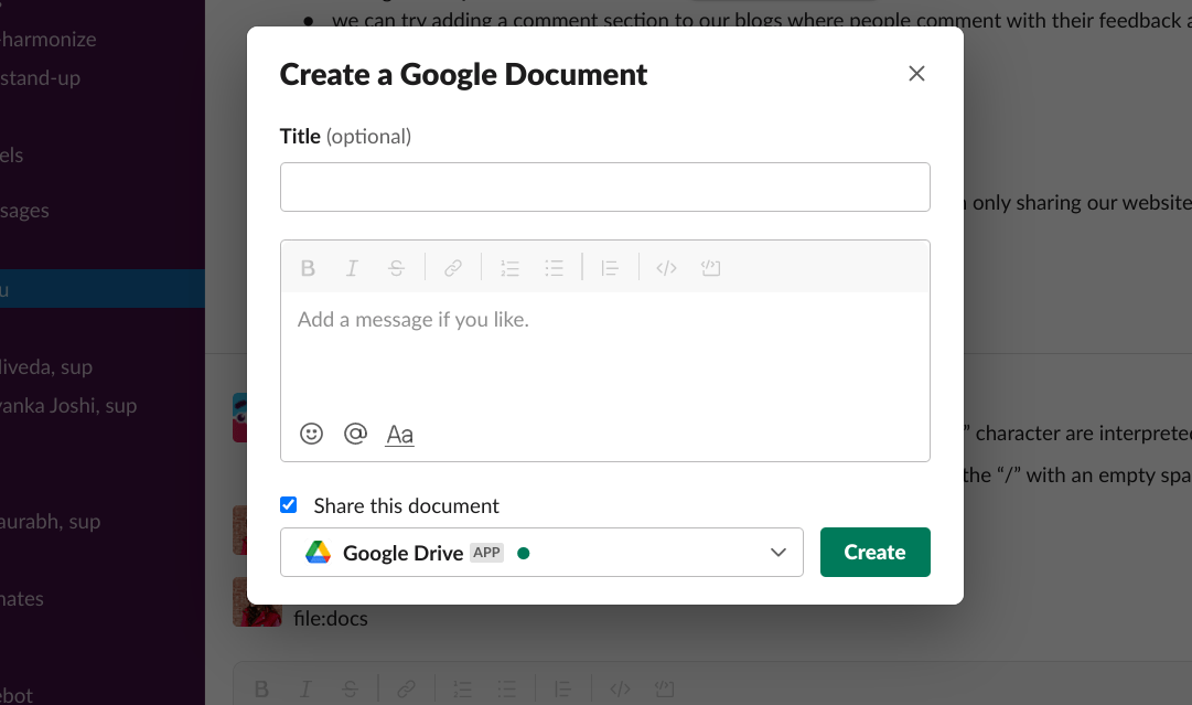 Creating docs with Slack Google Integration