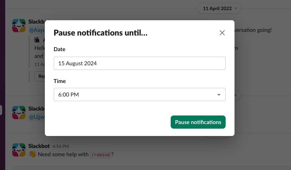 pause notifications on Slack